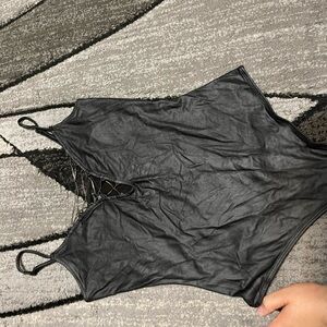 Guess Charcoal Lace-Up Top